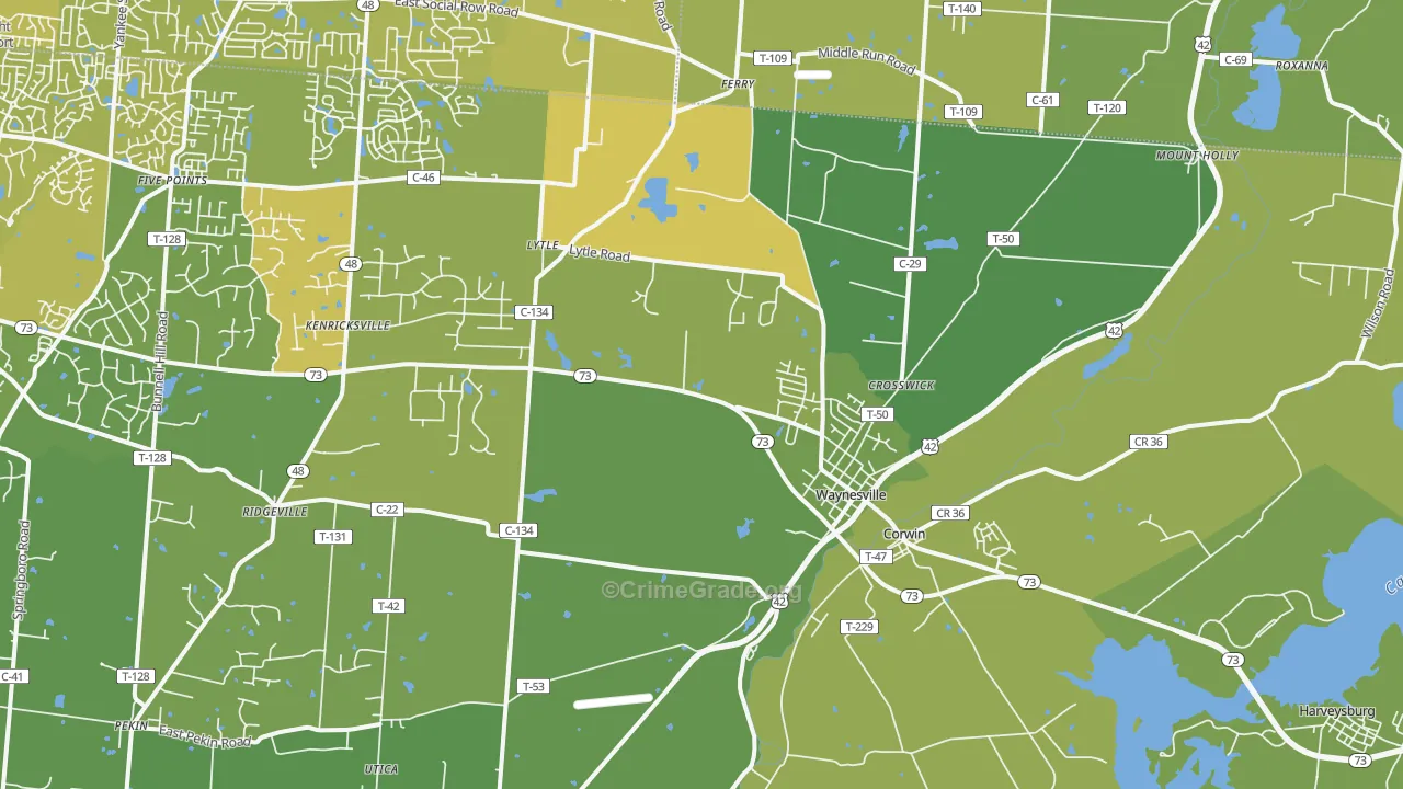 Waynesville, OH Map of Vehicle Theft Rates