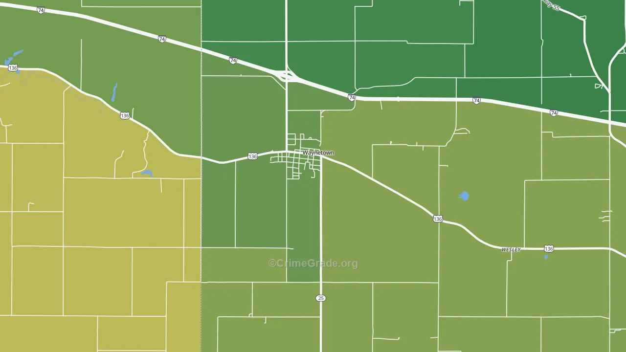 Waynetown, IN Map of Vehicle Theft Rates