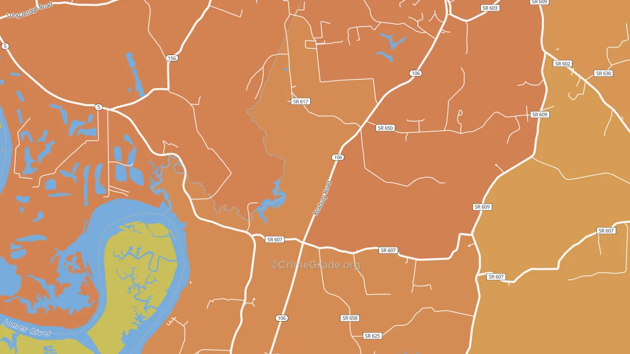 Wayside, VA Map of Vehicle Theft Rates