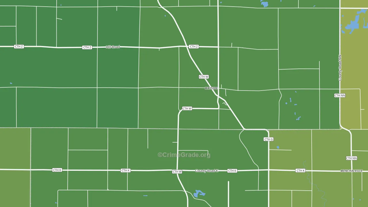Wayside, WI Map of Vehicle Theft Rates
