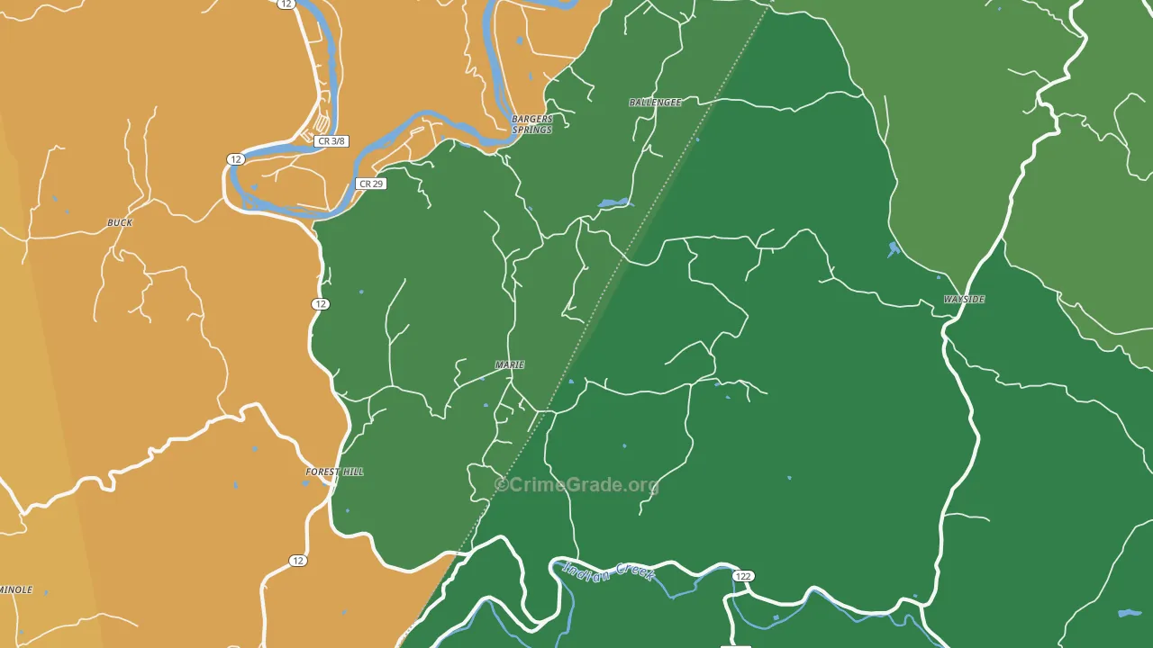 Wayside, WV Map of Vehicle Theft Rates