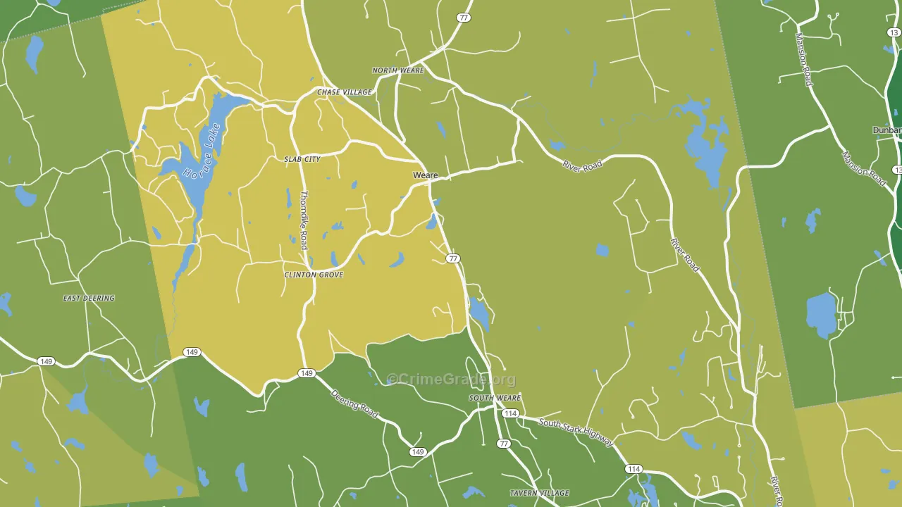 Weare, NH Map of Vehicle Theft Rates