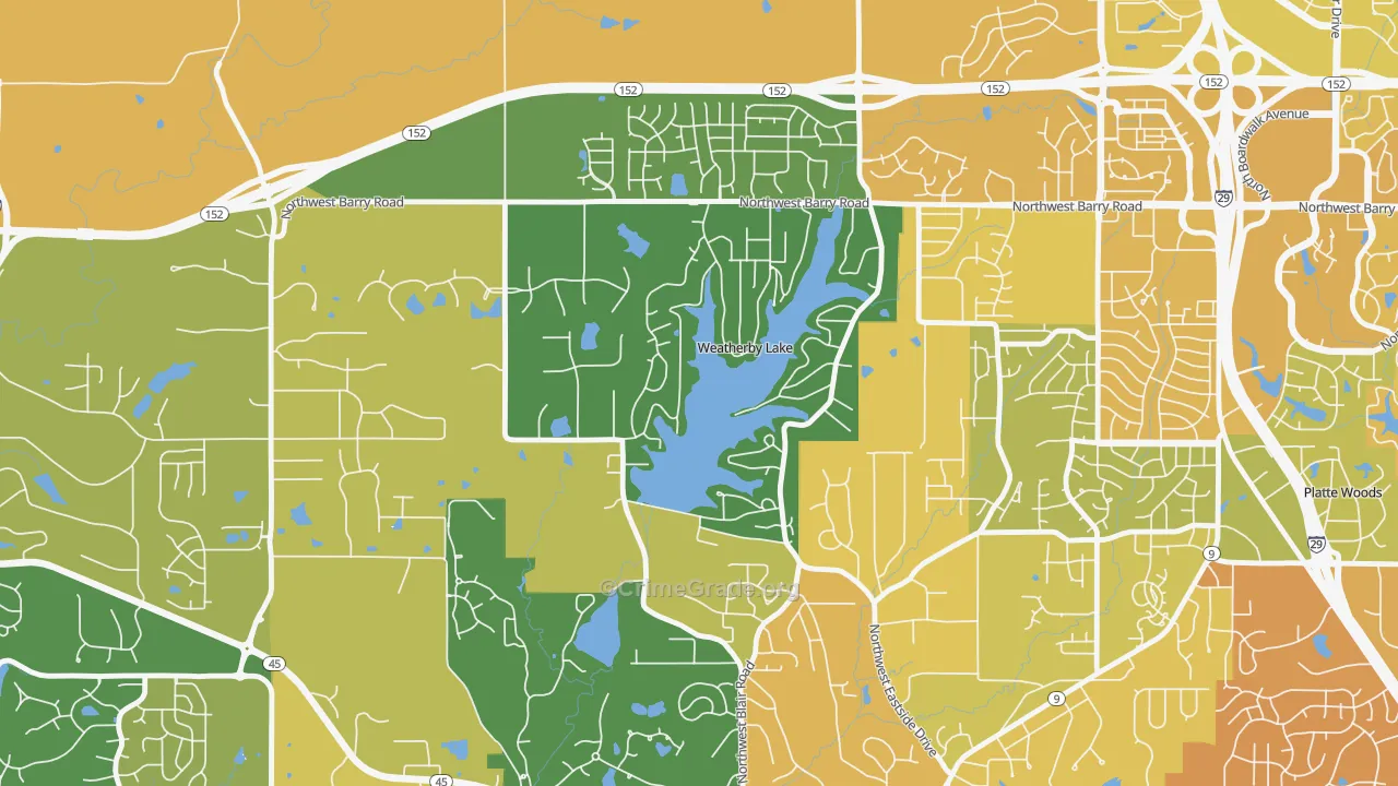 Weatherby Lake, MO Map of Vehicle Theft Rates
