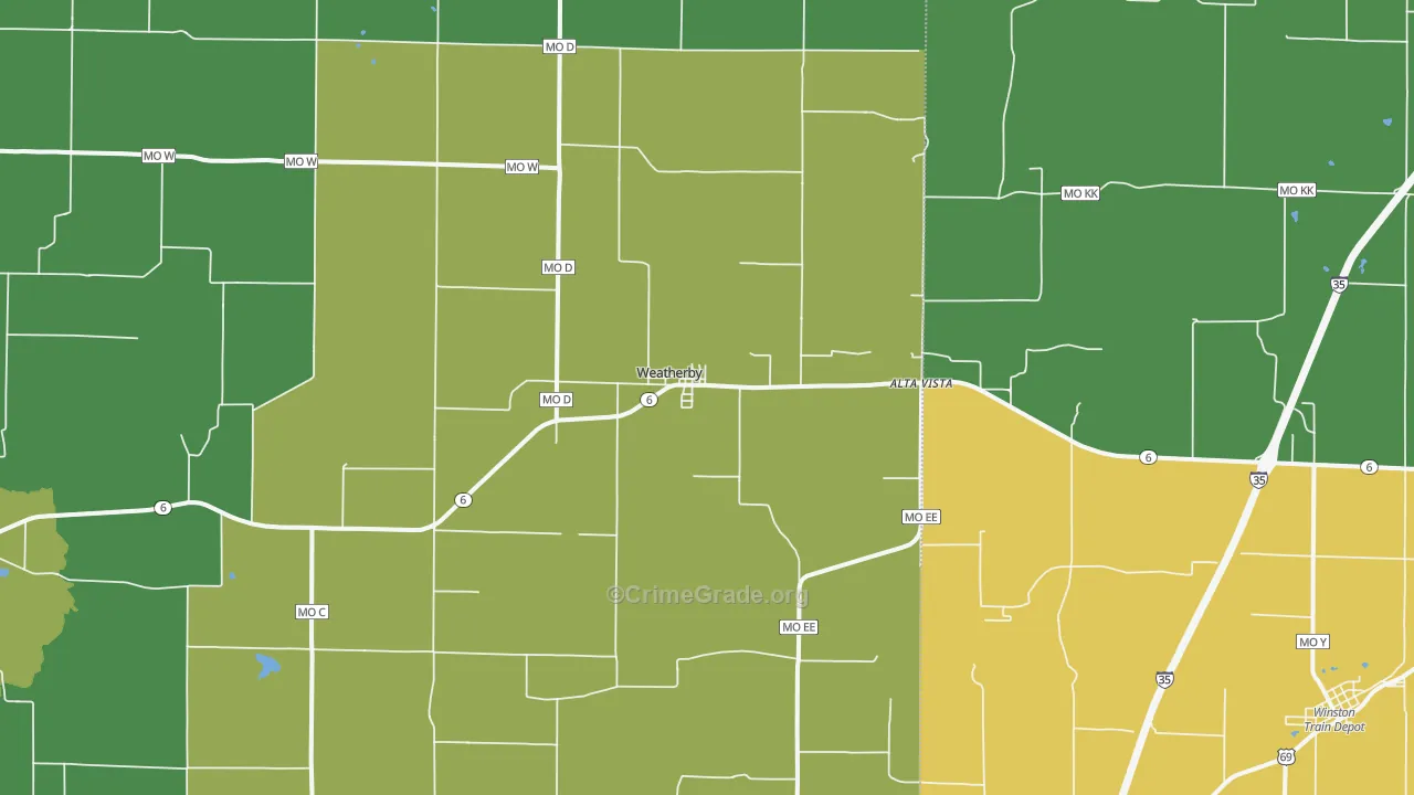 Weatherby, MO Map of Vehicle Theft Rates