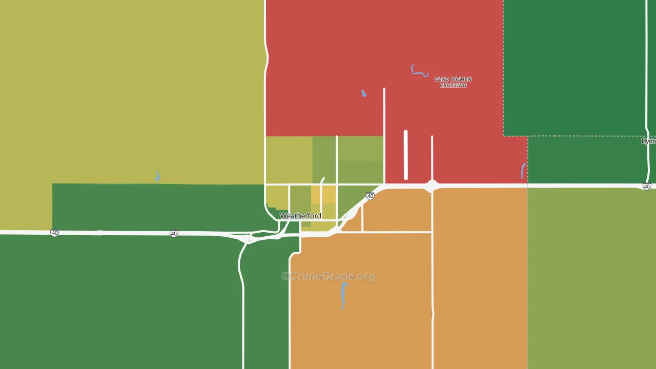 Weatherford, OK Map of Vehicle Theft Rates