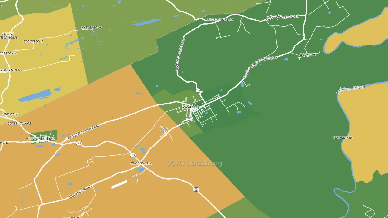 Weatherly, PA Map of Vehicle Theft Rates