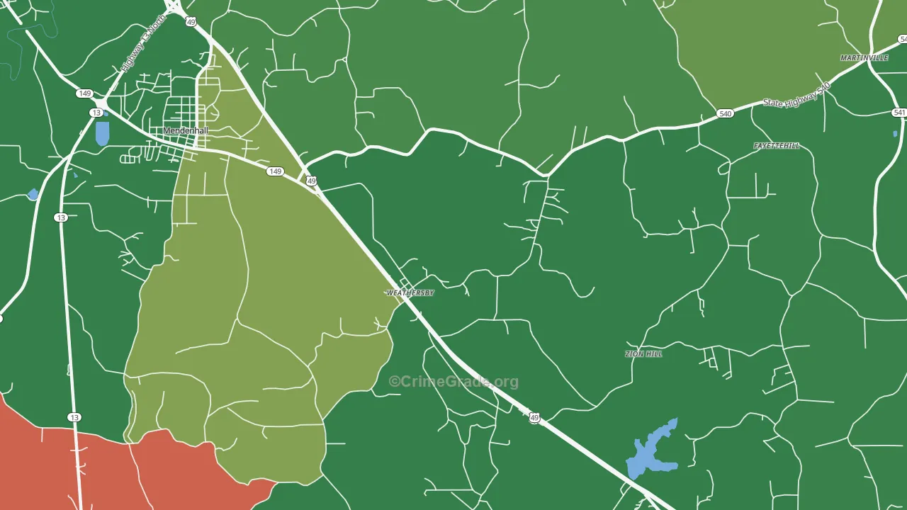 Weathersby, MS Map of Vehicle Theft Rates