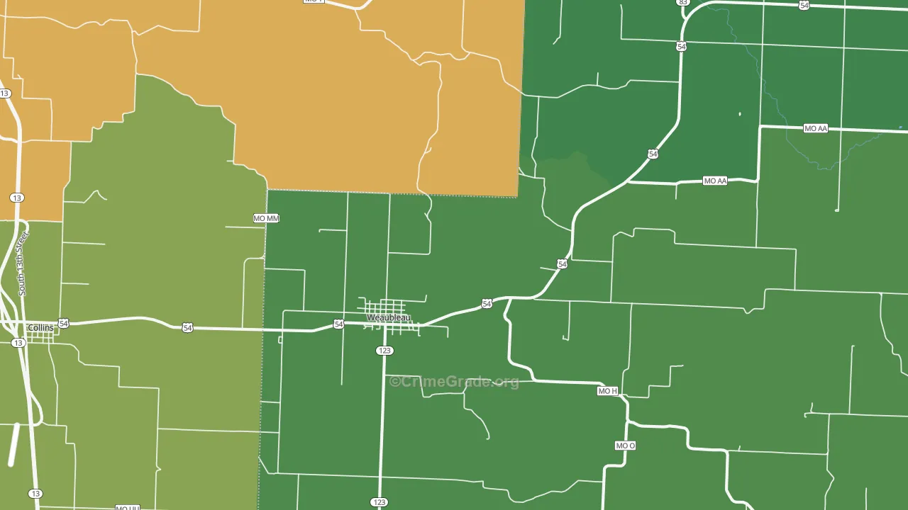 Weaubleau, MO Map of Vehicle Theft Rates