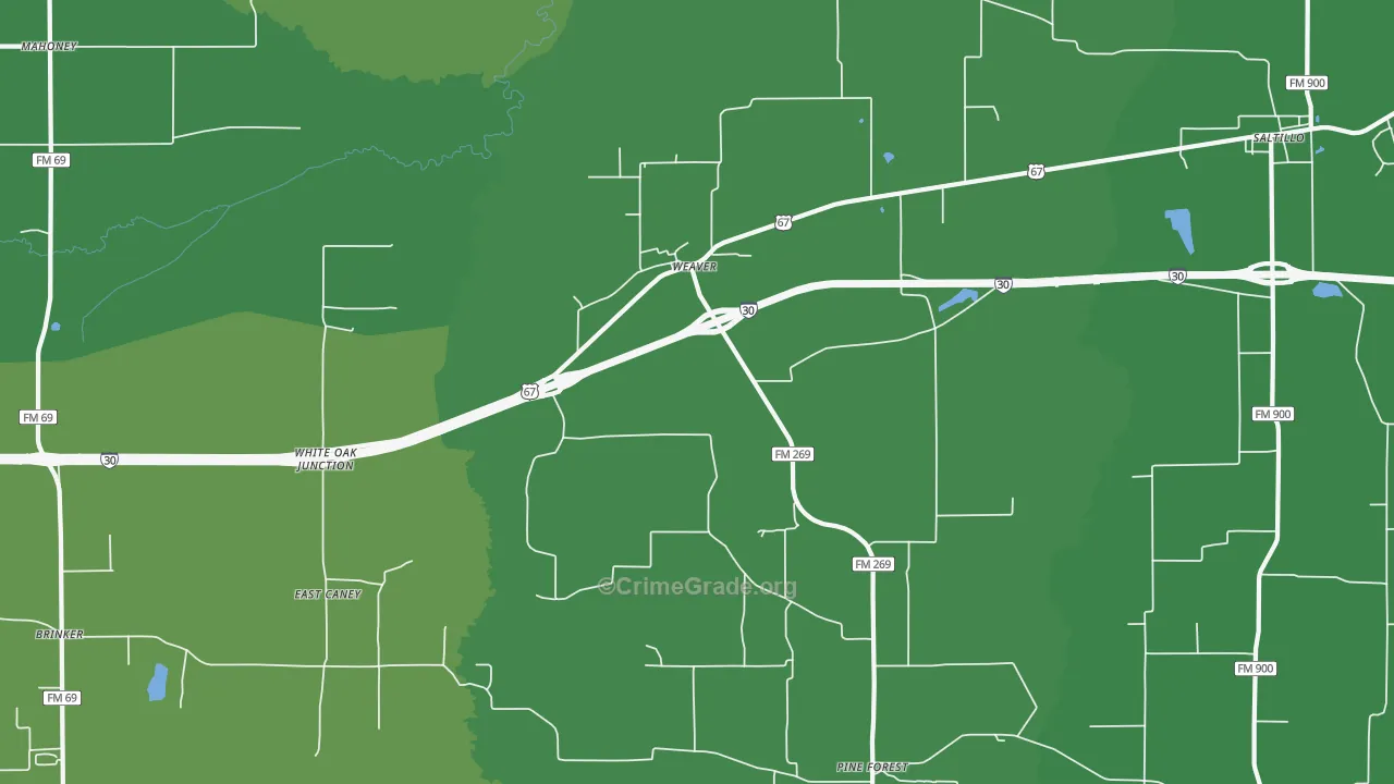 Weaver, TX Map of Vehicle Theft Rates