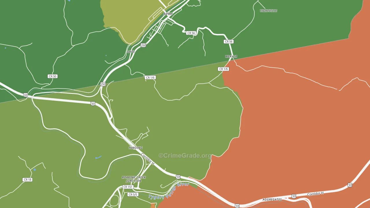Weaver, WV Map of Vehicle Theft Rates