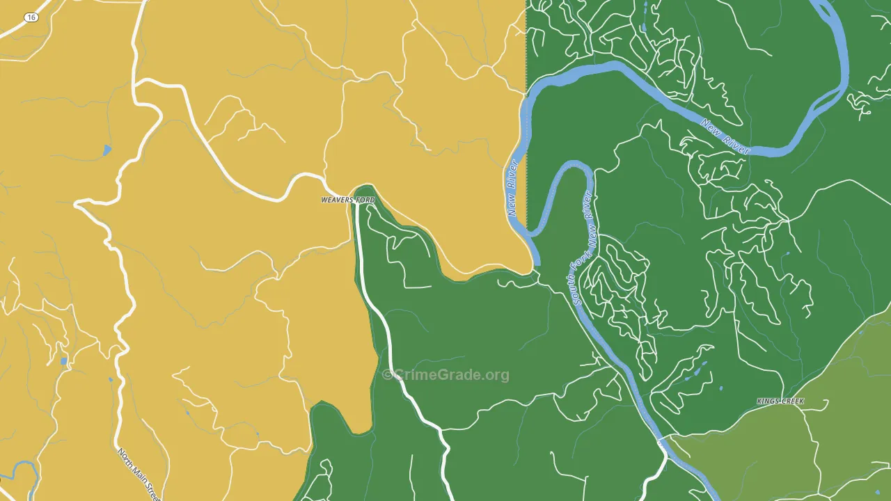 Weavers Ford, NC Map of Vehicle Theft Rates