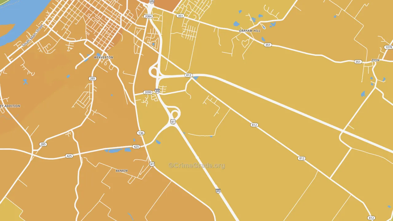 Weaverton, KY Map of Vehicle Theft Rates
