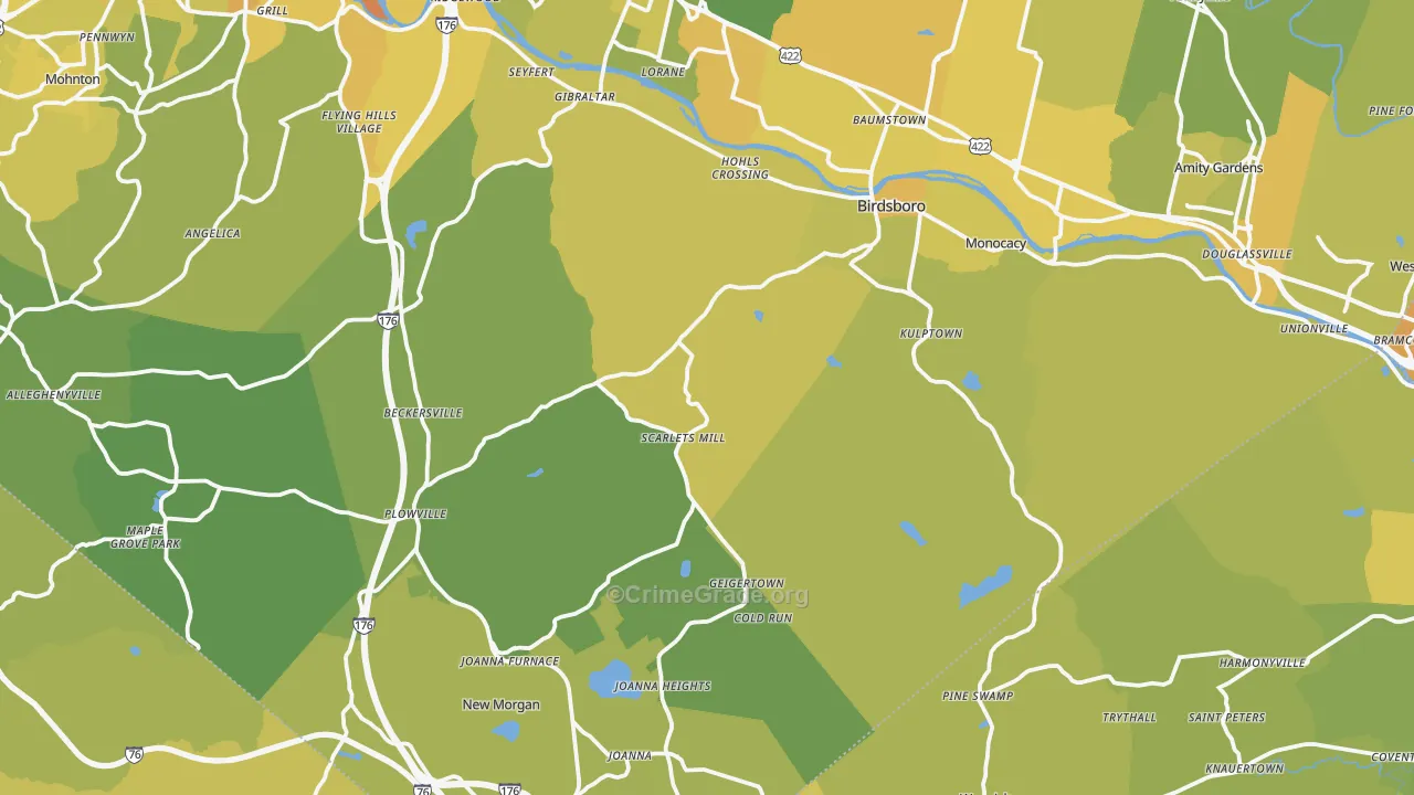 Weavertown, PA Map of Vehicle Theft Rates
