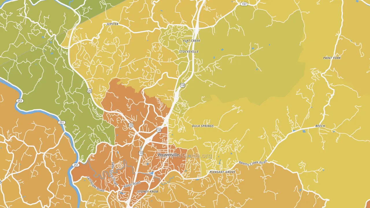 Weaverville, NC Map of Vehicle Theft Rates