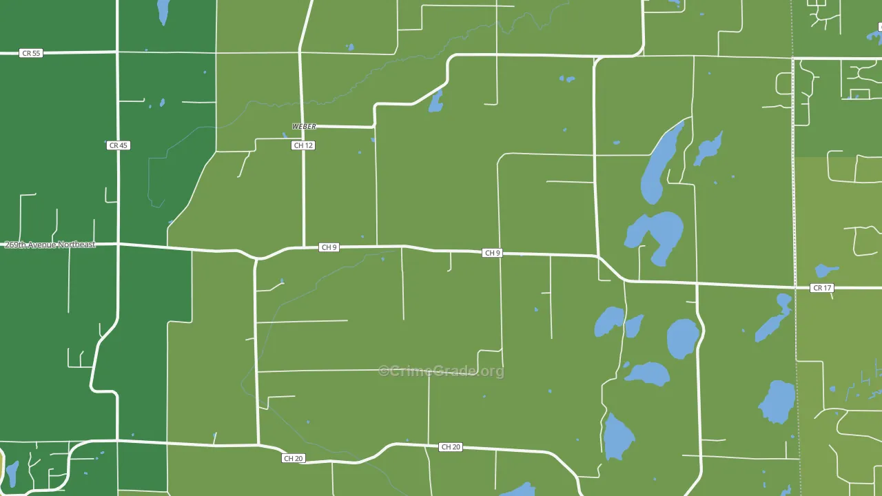 Weber, MN Map of Vehicle Theft Rates