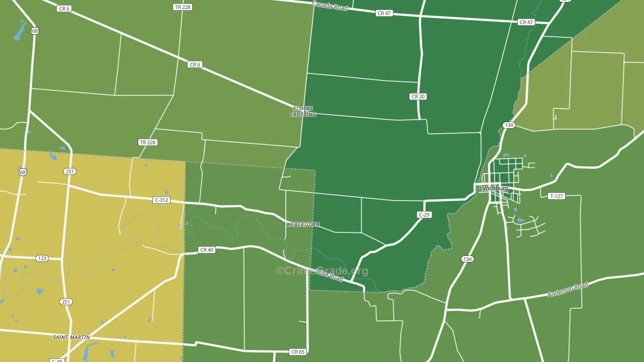 Webertown, OH Map of Vehicle Theft Rates