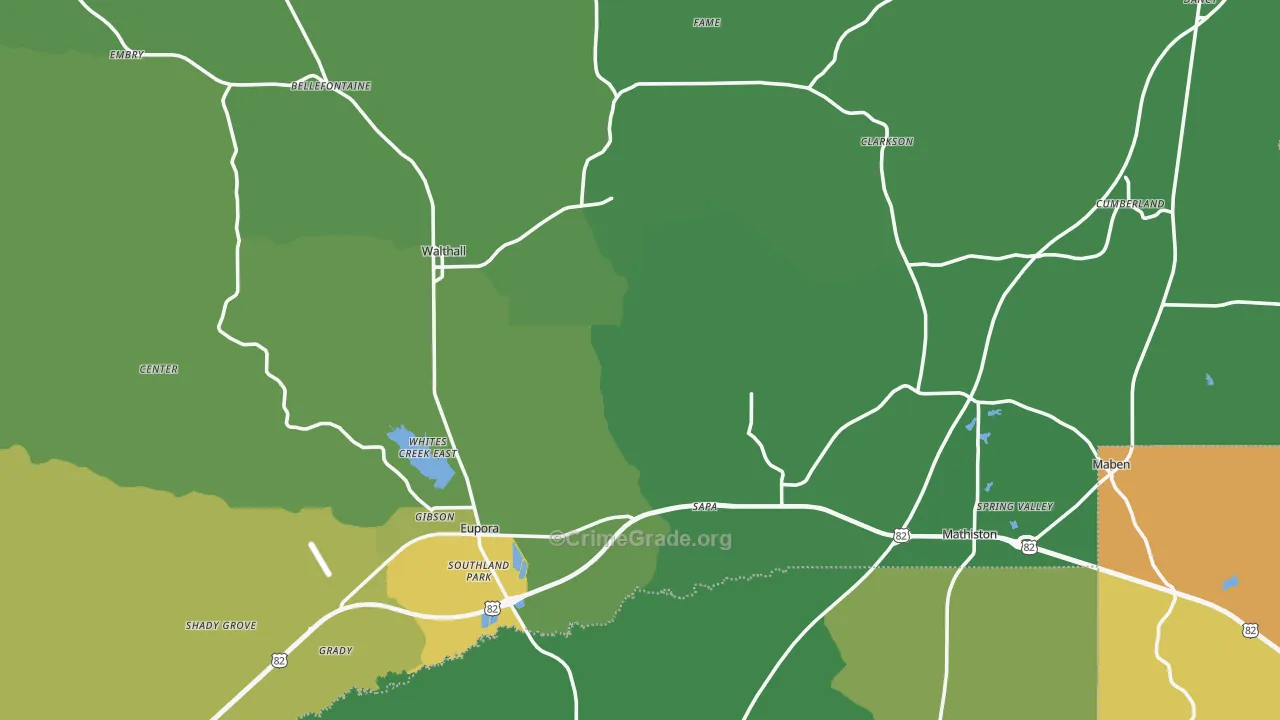 Webster County, MS Map of Vehicle Theft Rates