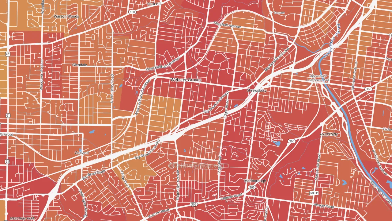 Webster Groves, MO Map of Vehicle Theft Rates