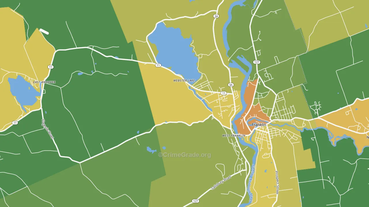 Webster Lake, NH Map of Vehicle Theft Rates