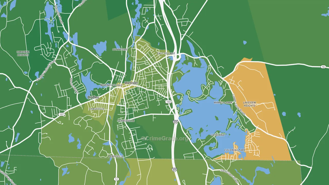 Webster, MA Map of Vehicle Theft Rates