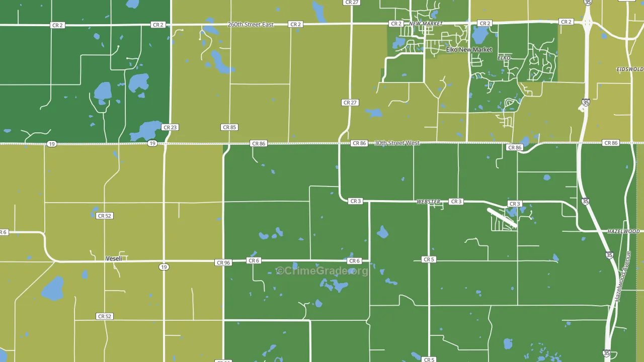 Webster, MN Map of Vehicle Theft Rates