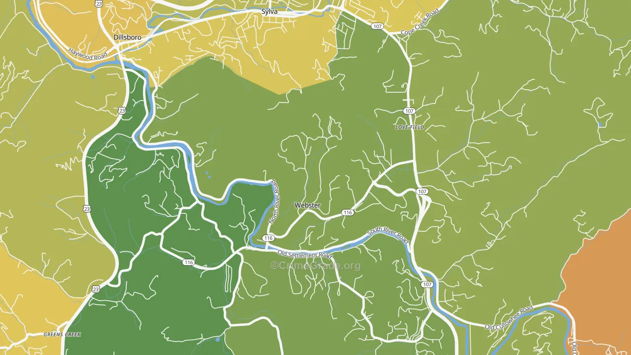 Webster, NC Map of Vehicle Theft Rates