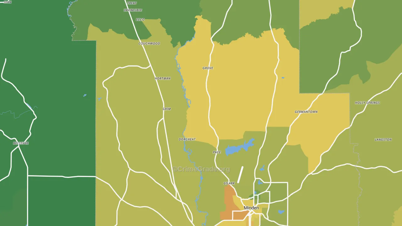 Webster Parish, LA Map of Vehicle Theft Rates