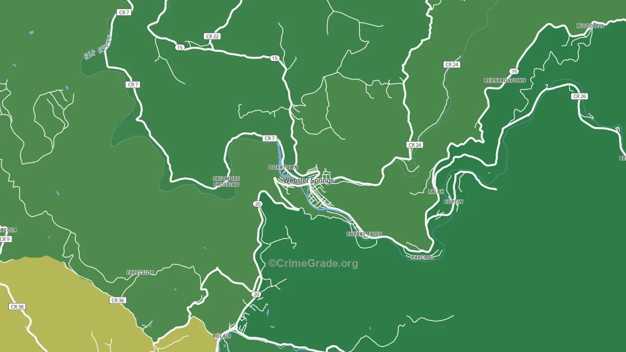 Webster Springs, WV Map of Vehicle Theft Rates