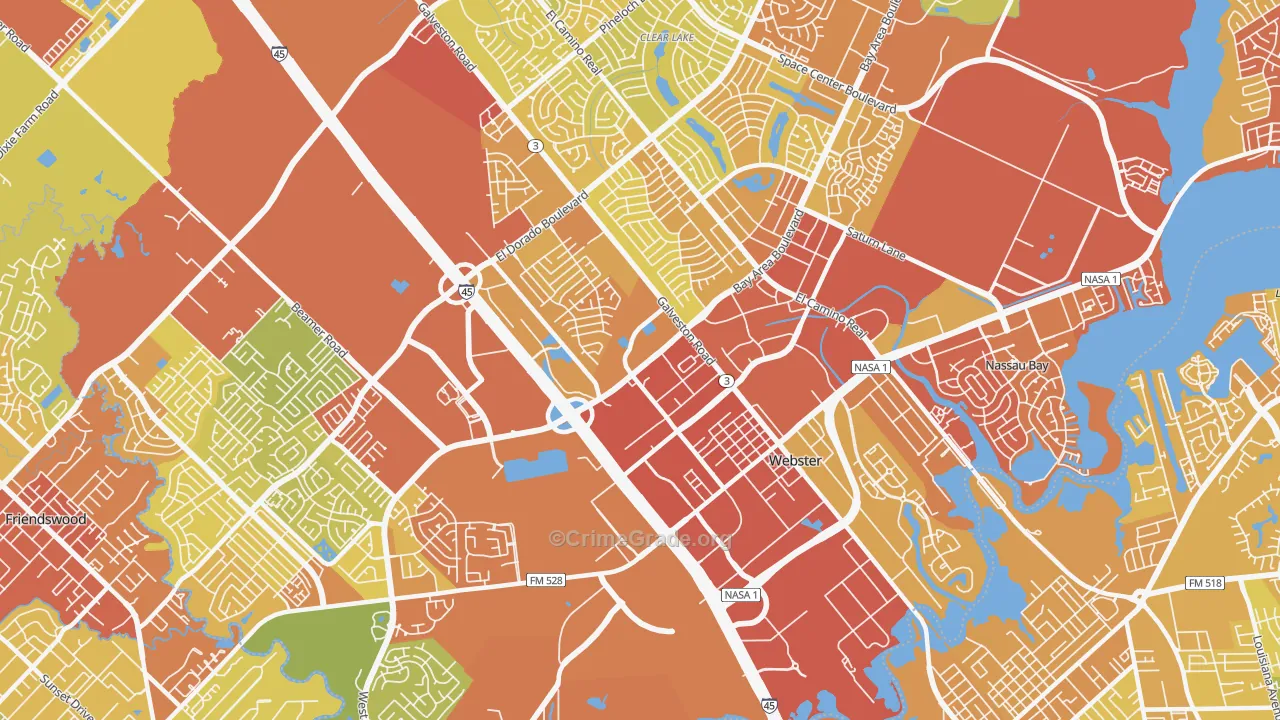 Webster, TX Map of Vehicle Theft Rates