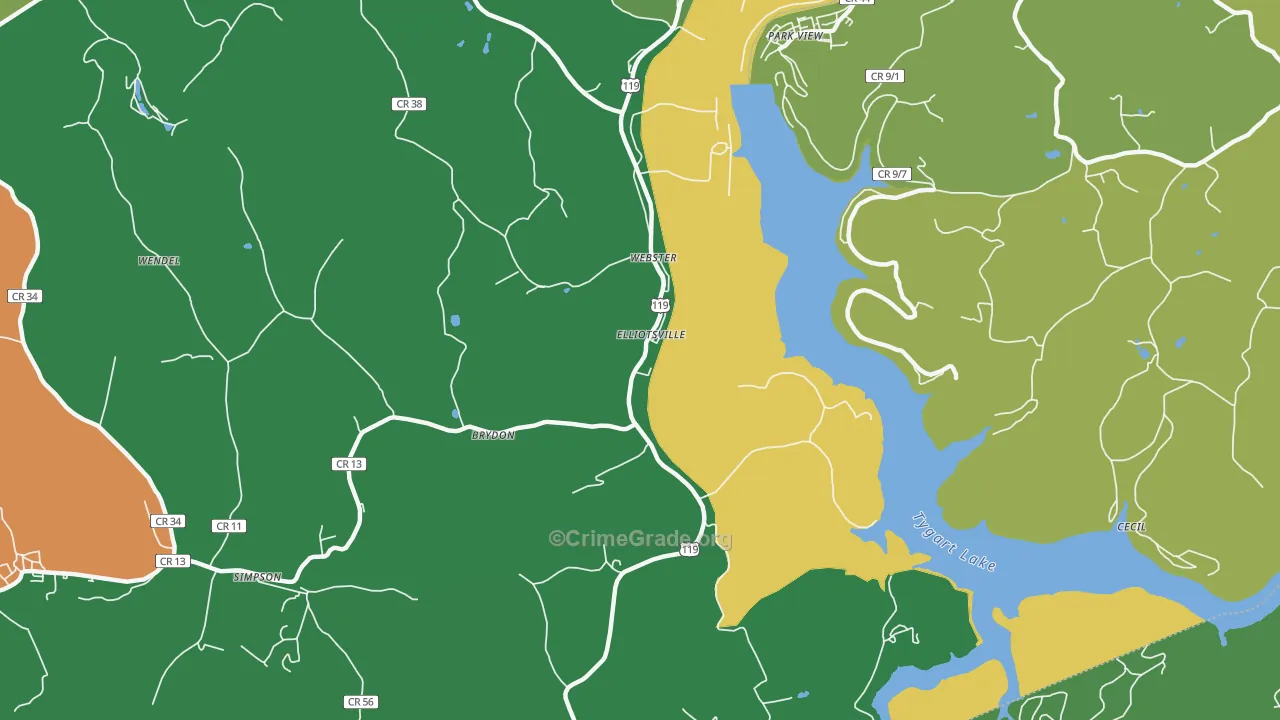 Webster, WV Map of Vehicle Theft Rates