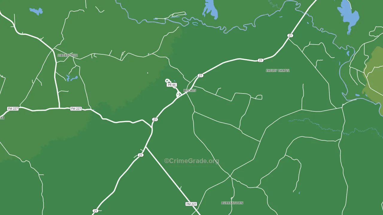 Weches, TX Map of Vehicle Theft Rates
