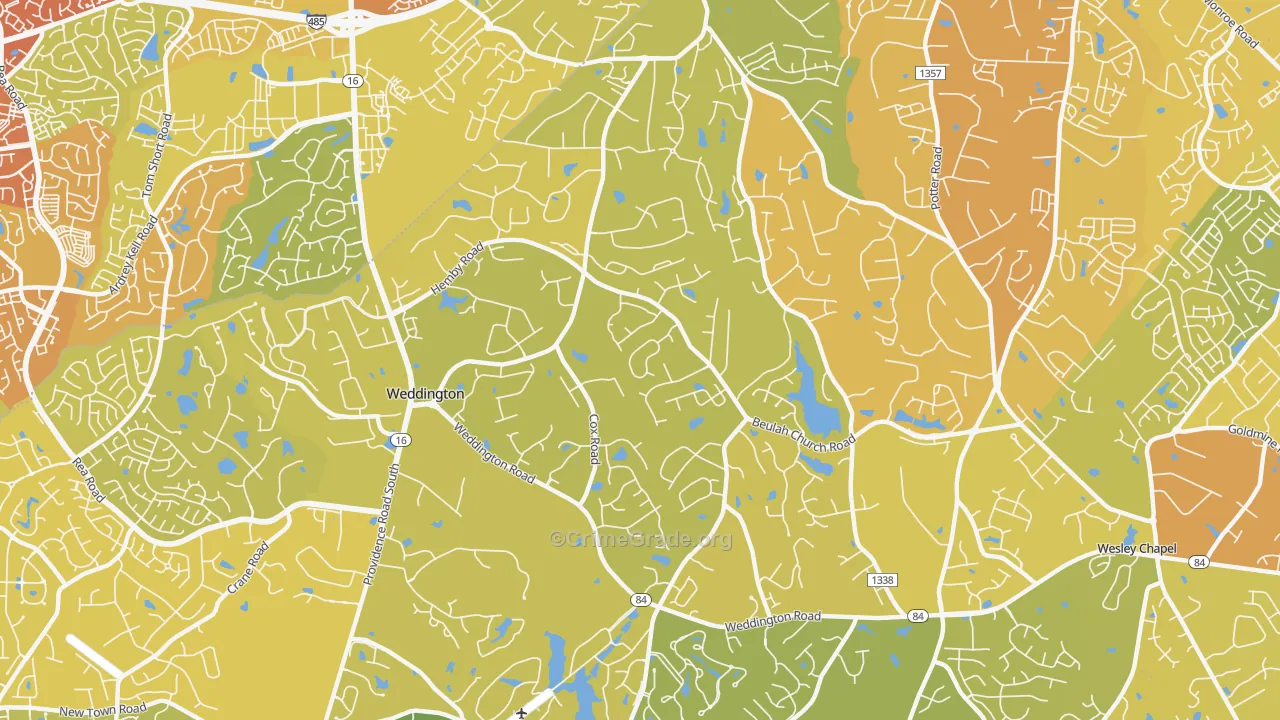 Weddington, NC Map of Vehicle Theft Rates