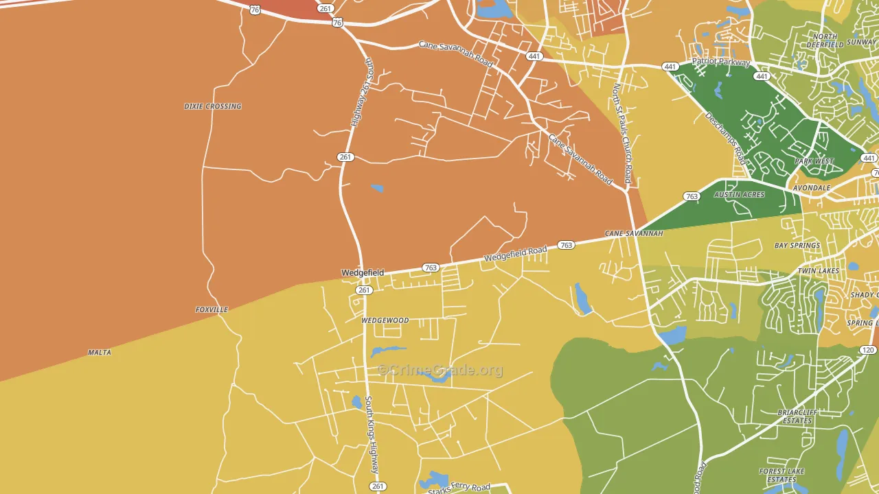 Wedgefield, SC Map of Vehicle Theft Rates