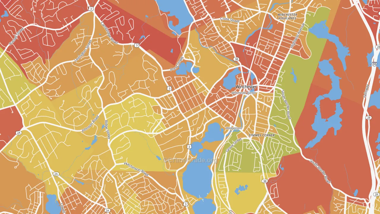 Wedgemere Historic District, Winchester, MA Map of Vehicle Theft Rates