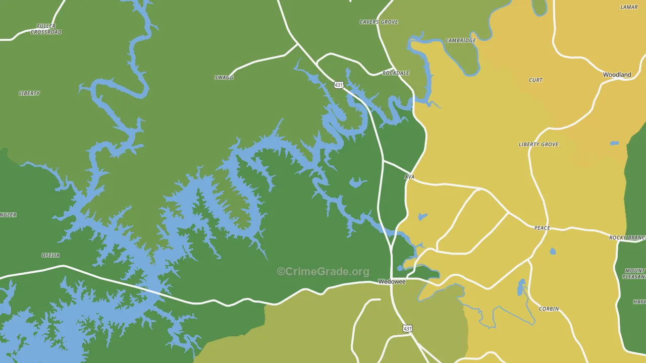 Wedowee, AL Map of Vehicle Theft Rates