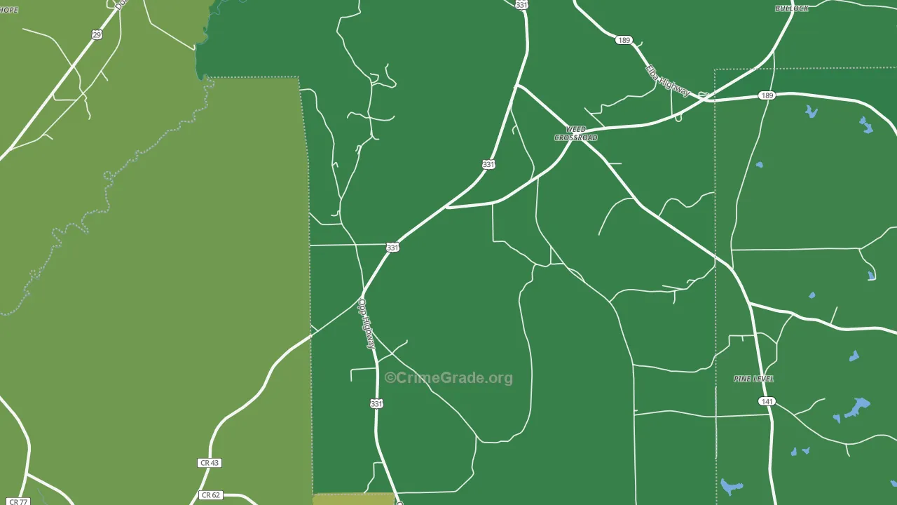 Weed Crossroad, AL Map of Vehicle Theft Rates