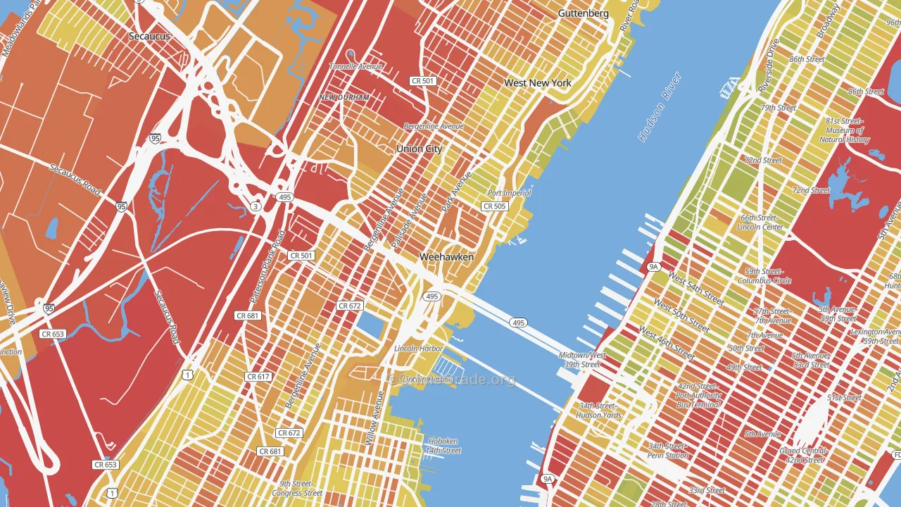 Weehawken, NJ Map of Vehicle Theft Rates