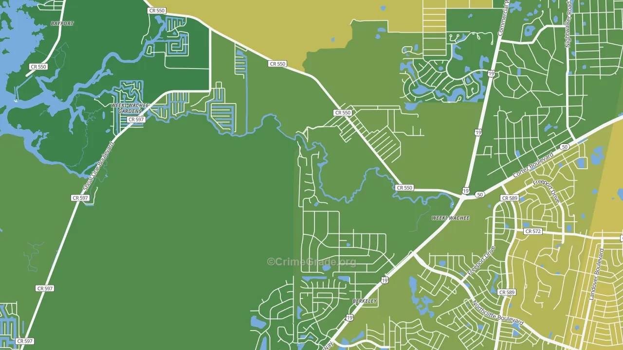 Weeki Wachee, FL Map of Vehicle Theft Rates