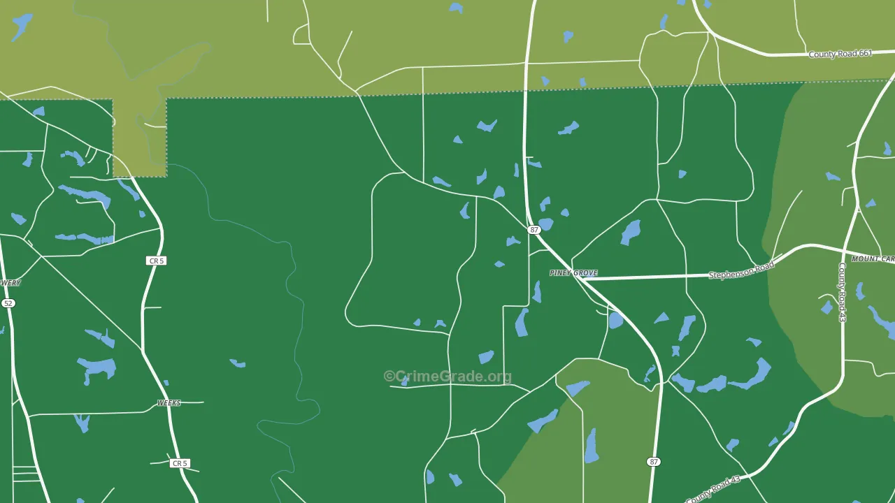 Weeks, AL Map of Vehicle Theft Rates