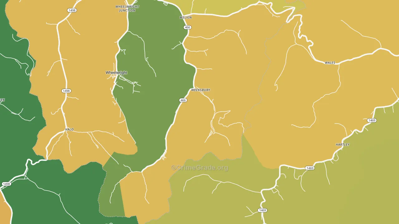 Weeksbury, KY Map of Vehicle Theft Rates
