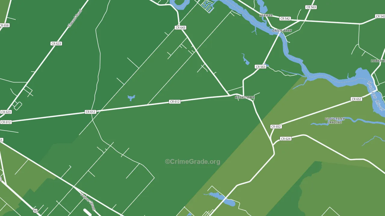 Weekstown, NJ Map of Vehicle Theft Rates