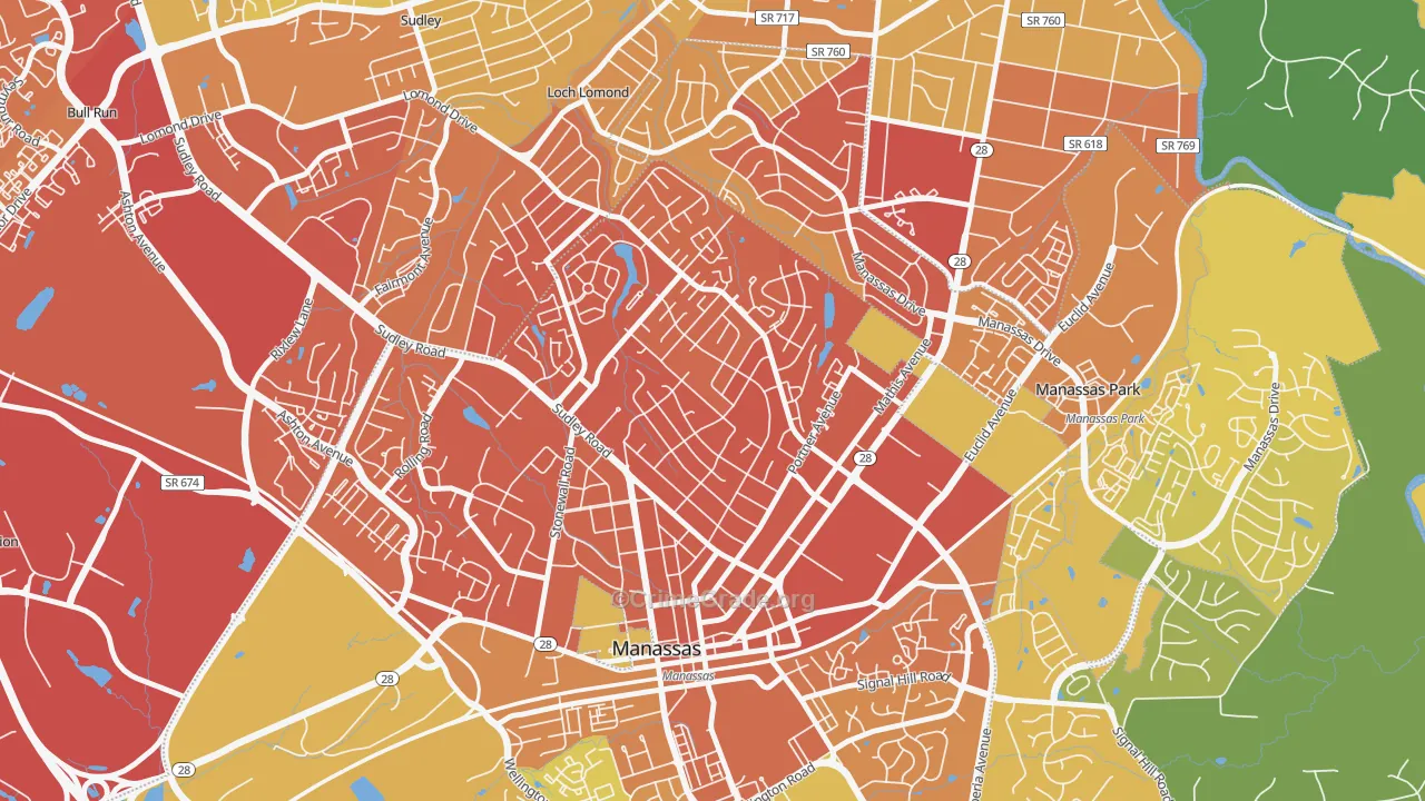 Weems, Manassas, VA Map of Vehicle Theft Rates