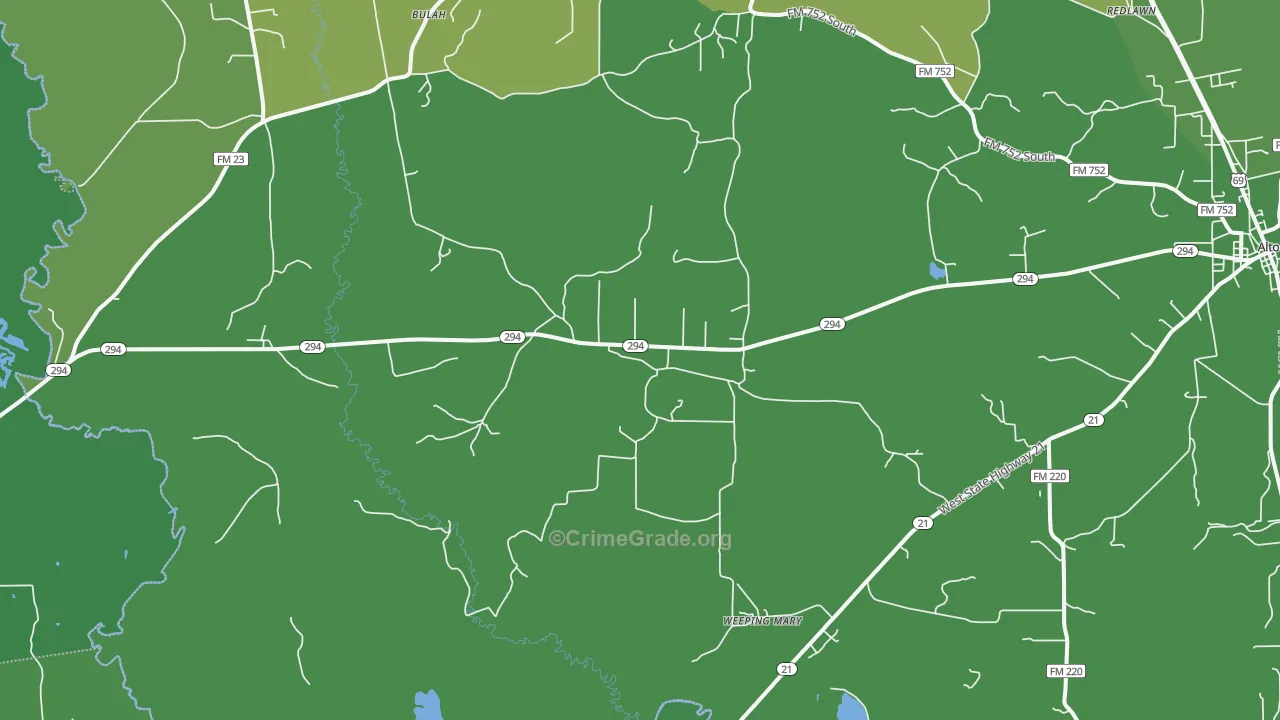 Weeping Mary, TX Map of Vehicle Theft Rates