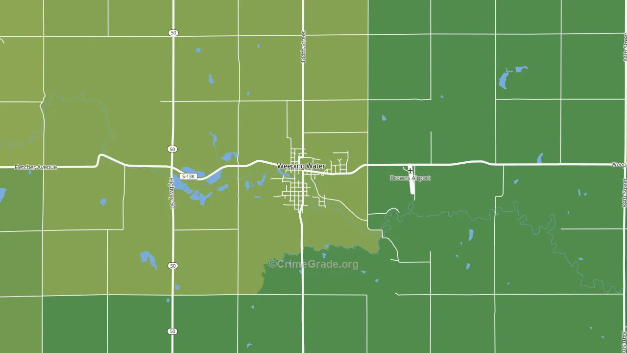 Weeping Water, NE Map of Vehicle Theft Rates