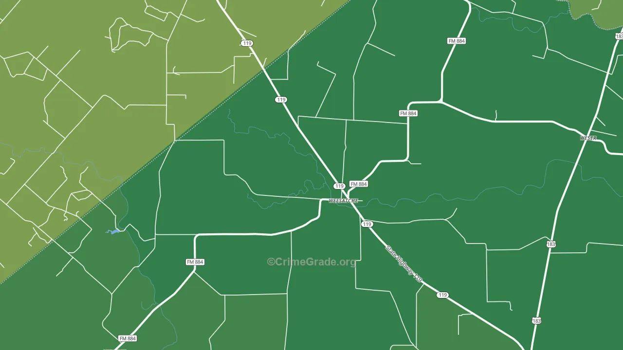Weesatche, TX Map of Vehicle Theft Rates
