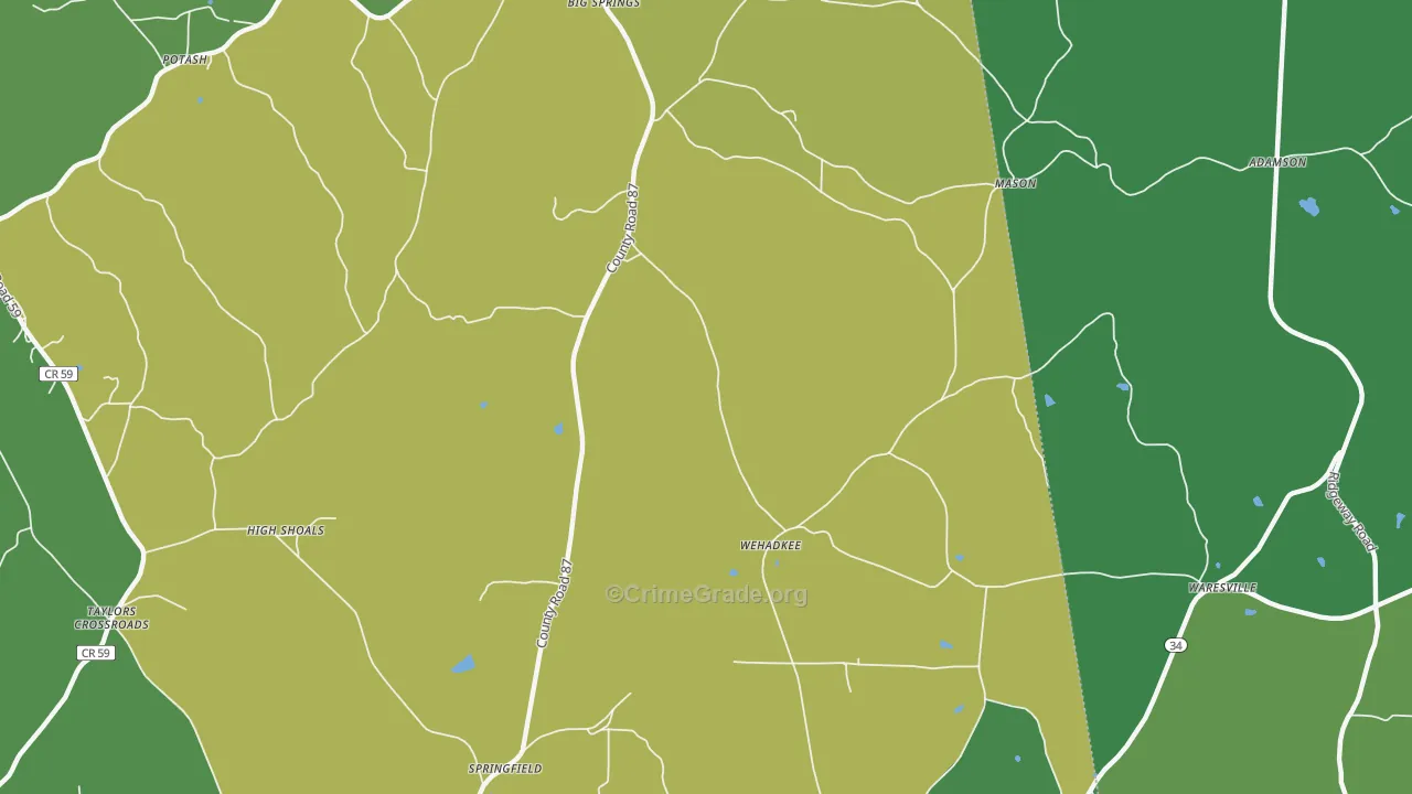 Wehadkee, AL Map of Vehicle Theft Rates