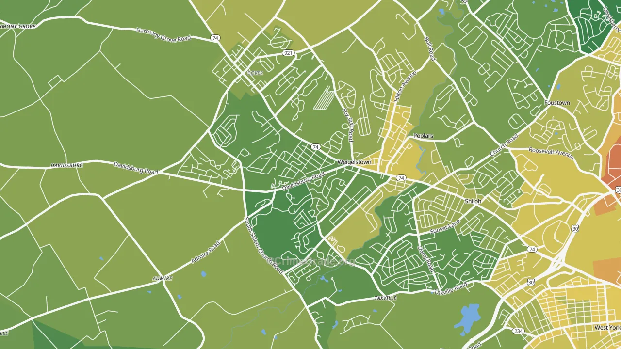 Weigelstown, PA Map of Vehicle Theft Rates