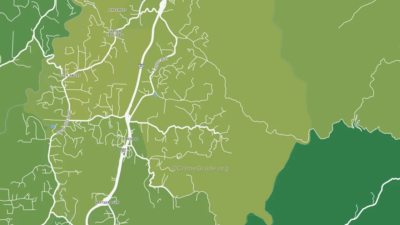 Weimar, CA Map of Vehicle Theft Rates