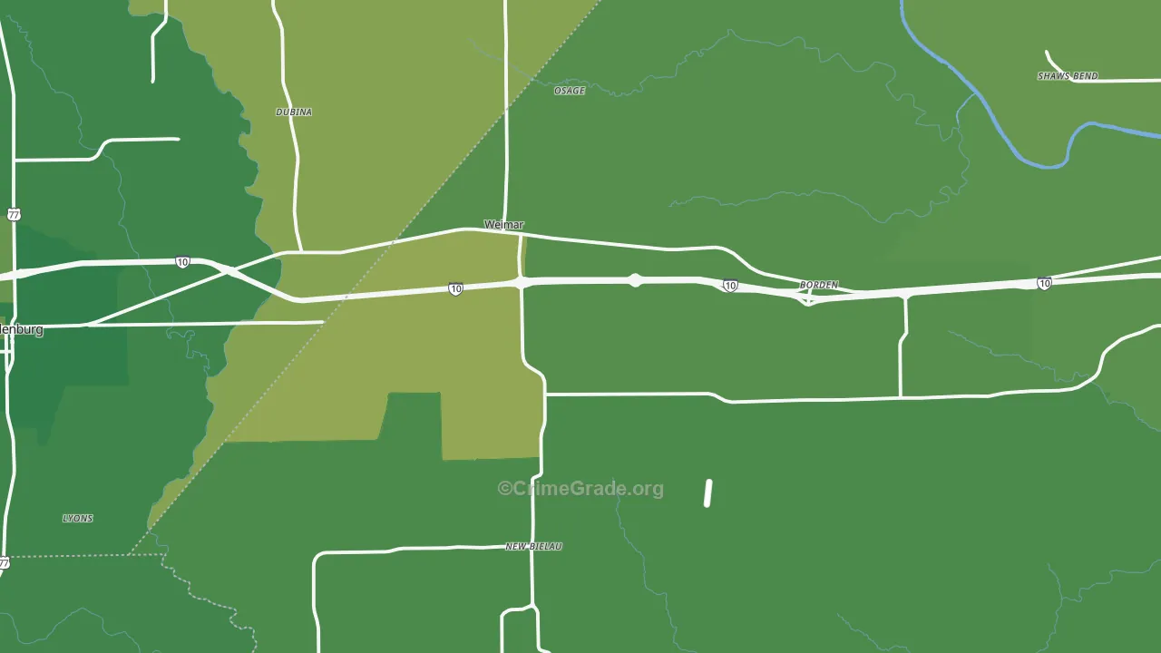 Weimar, TX Map of Vehicle Theft Rates