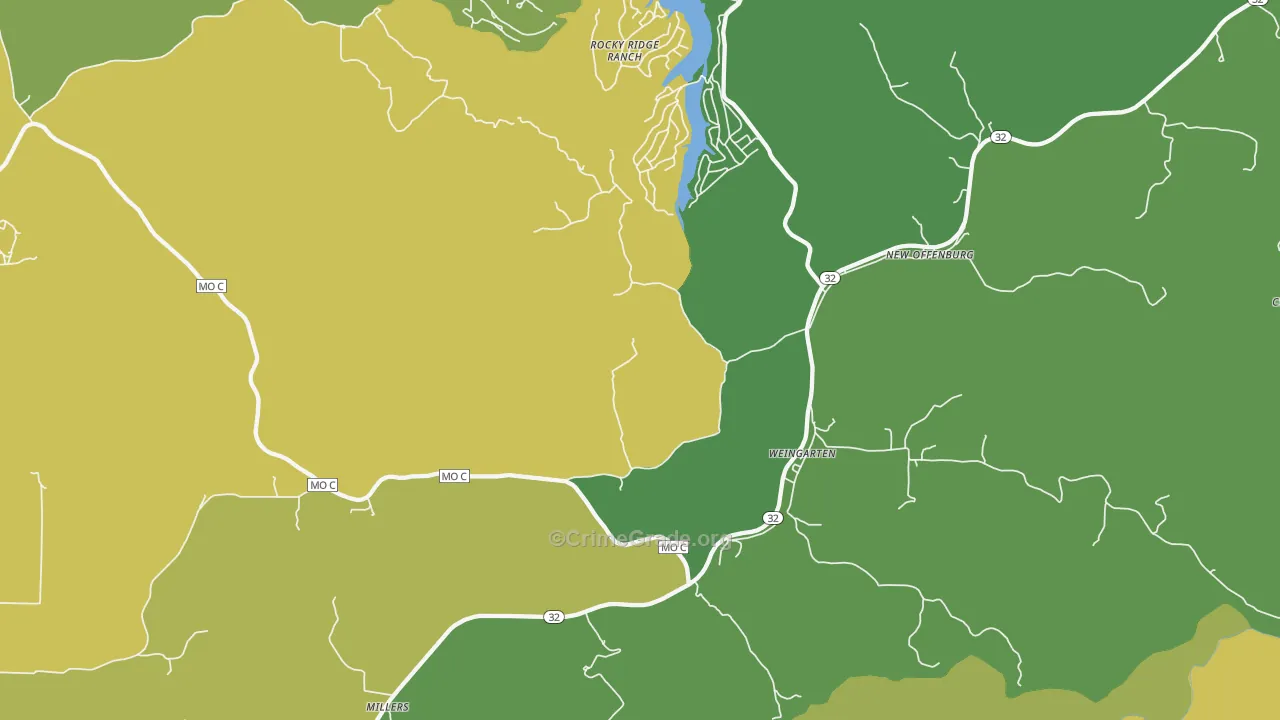 Weingarten, MO Map of Vehicle Theft Rates